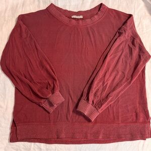 PinkBlush - Veveret - Women's Red Knit Top - Long sleeve - Ribbed accents - Med